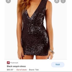 Tobi Deep V-Neck Black Sequin Dress